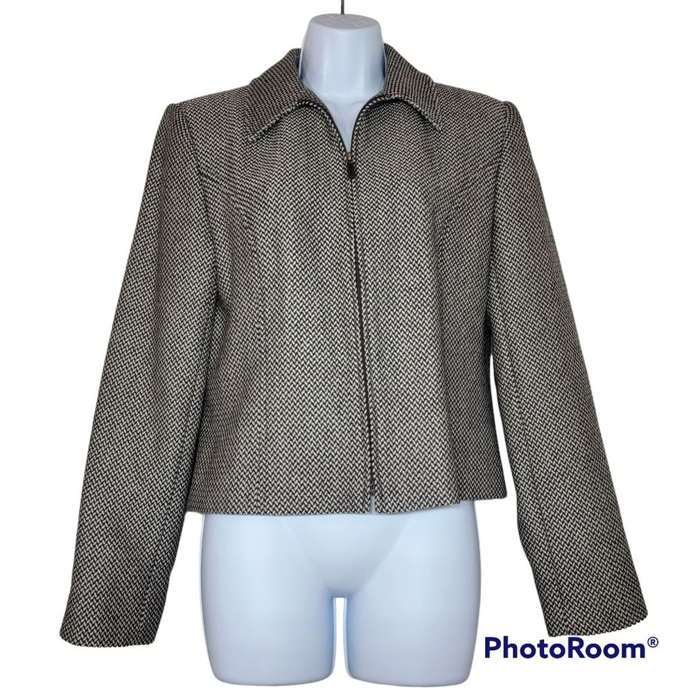 Ann Taylor Women's Wool Herringbone Brown/Tan Jacket Size 10 EUC